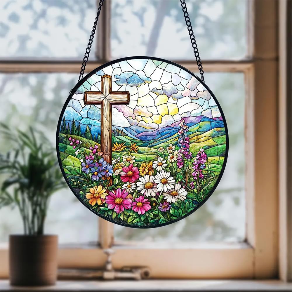 Lafans cross suncatcher garden porch hanging brings color to outdoor spaces.