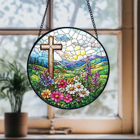 Lafans cross suncatcher garden porch hanging brings color to outdoor spaces.