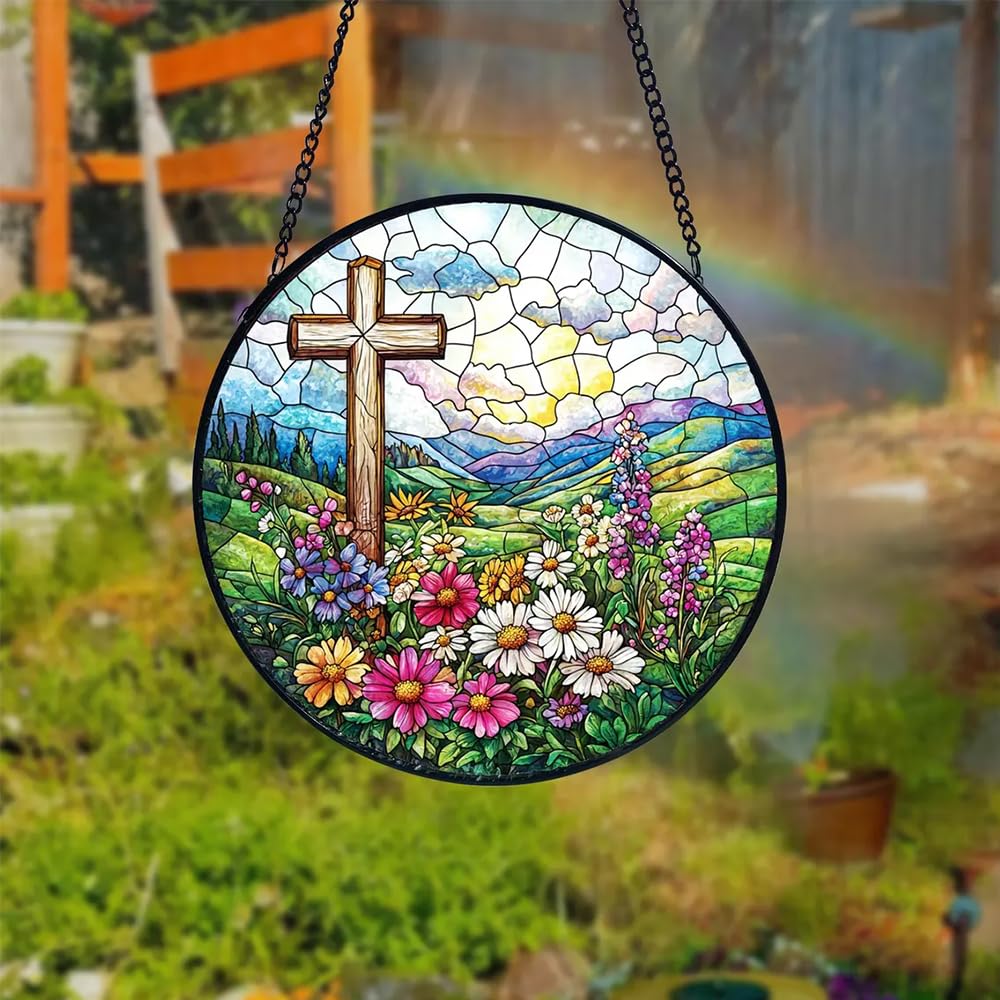 Lafans cross suncatcher window decor perfect for year-round display and seasonal celebrations.