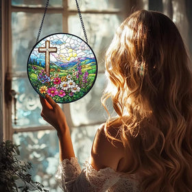 Lafans memorial cross suncatcher offers comforting decorative ambiance in memory corners.