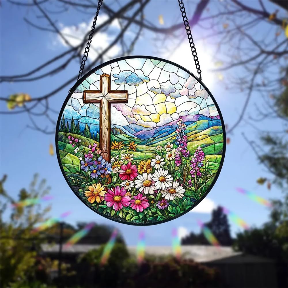 Lafans stained glass cross suncatcher crystal sparkle enhances light in your living space.