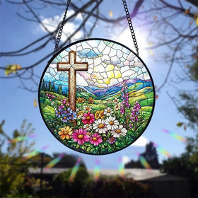 Lafans stained glass cross suncatcher crystal sparkle enhances light in your living space.