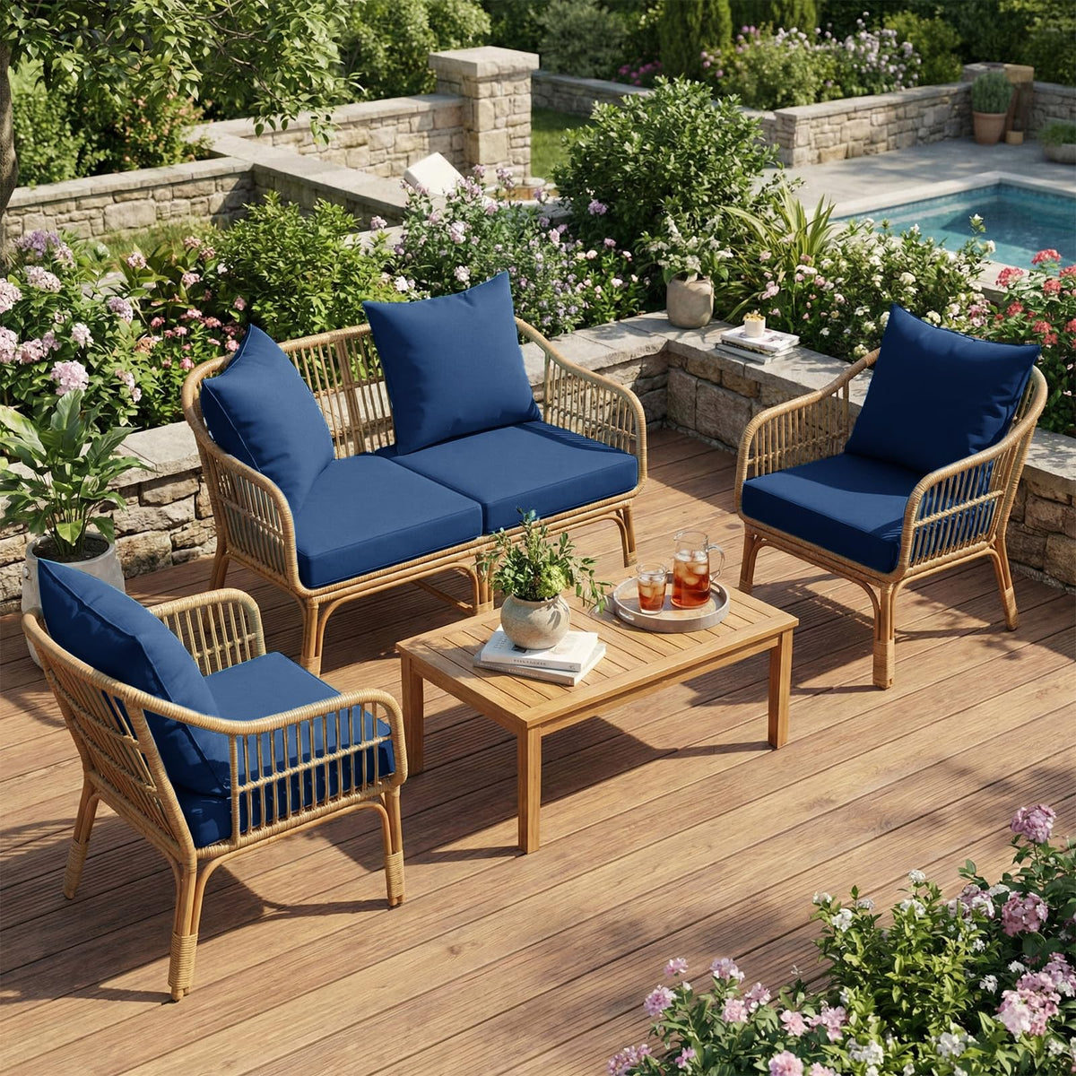 L'AGRATY backrest cushion in navy provides comfortable outdoor lounging