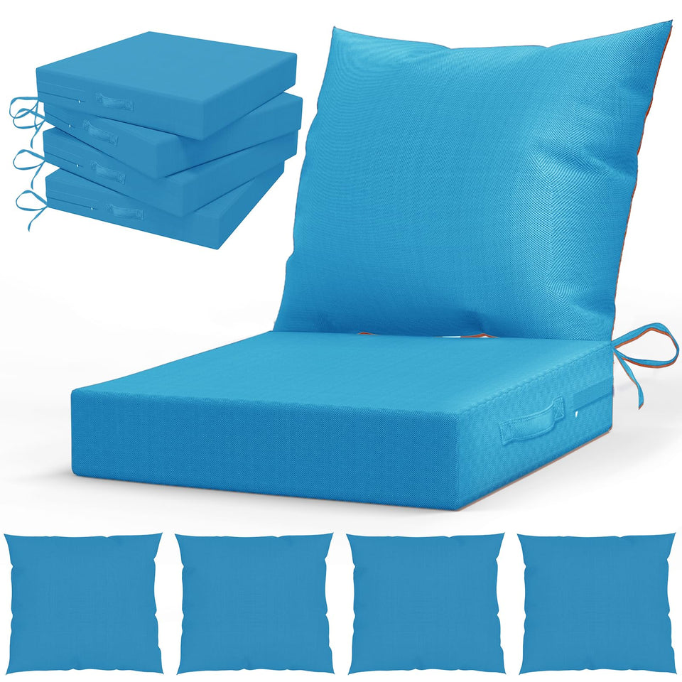 L'AGRATY outdoor chair cushions offer 24x24 deep seats for comfortable patio lounging.