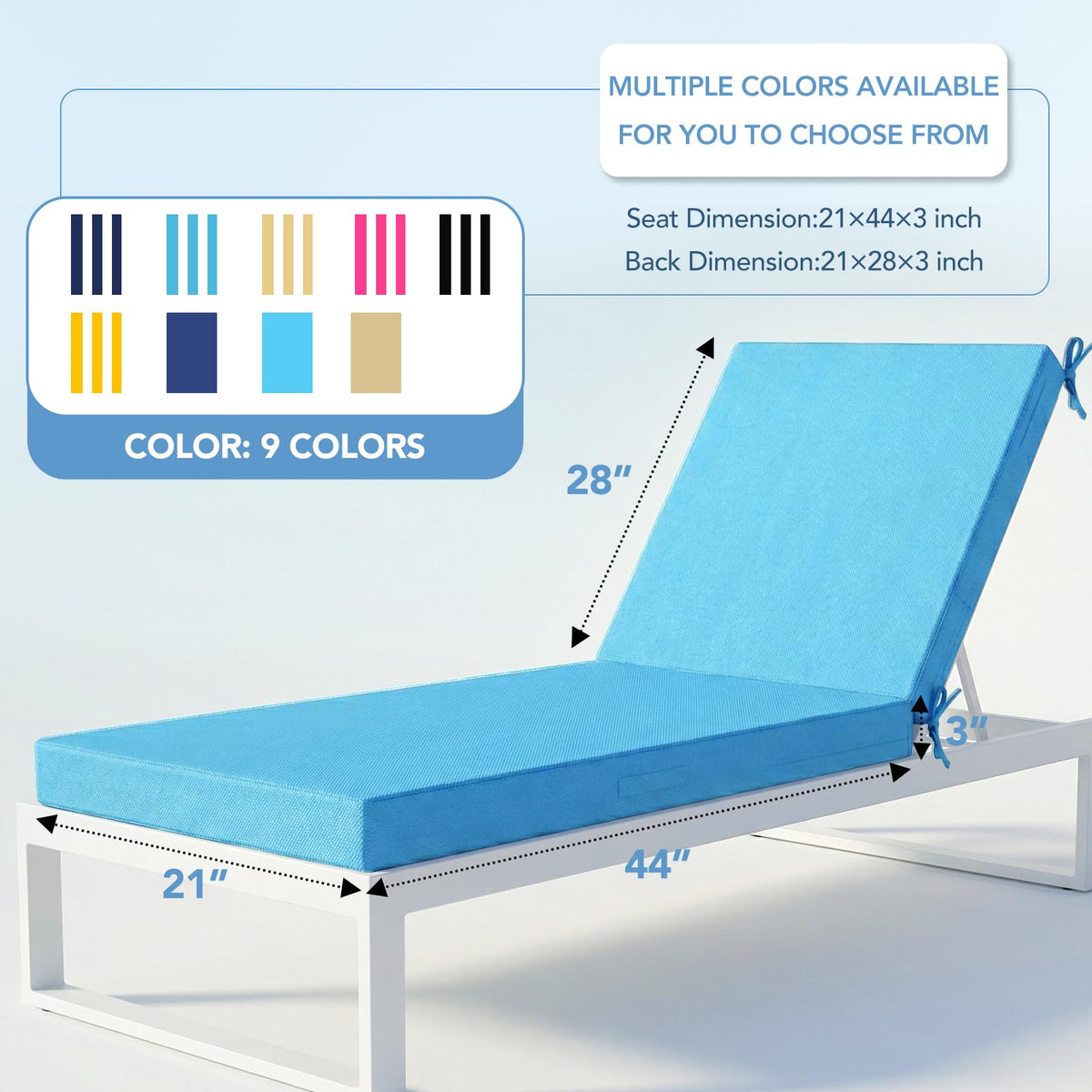 Removable blue cover on L'AGRATY cushion enables easy cleaning