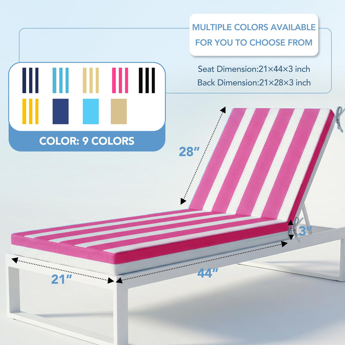 L'AGRATY chaise cushion side view shows durable removable cover for outdoor use