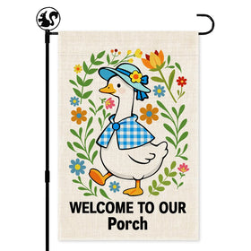 LAGZDFC welcome porch flag with spring goose floral design for outdoor decor.