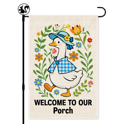 LAGZDFC welcome porch flag with spring goose floral design for outdoor decor.
