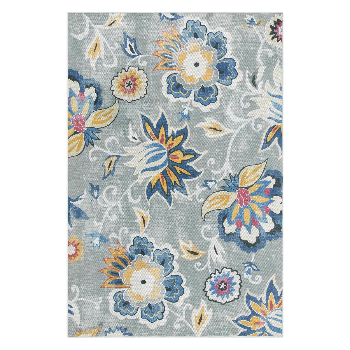 Lahome floral rug provides comfortable, durable surface for camping, picnics, and gatherings.