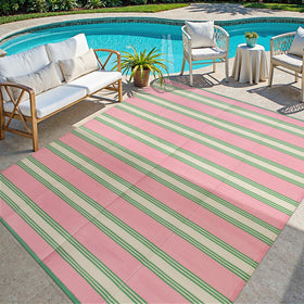 Family-friendly Lahome outdoor rug safe for kids and pets on deck