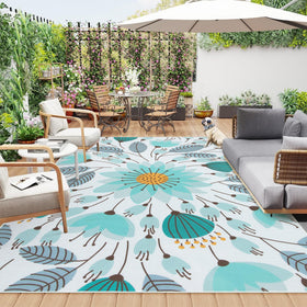 Lahome floral indoor-outdoor rug in blue, 8x10, ideal for patio décor and comfort