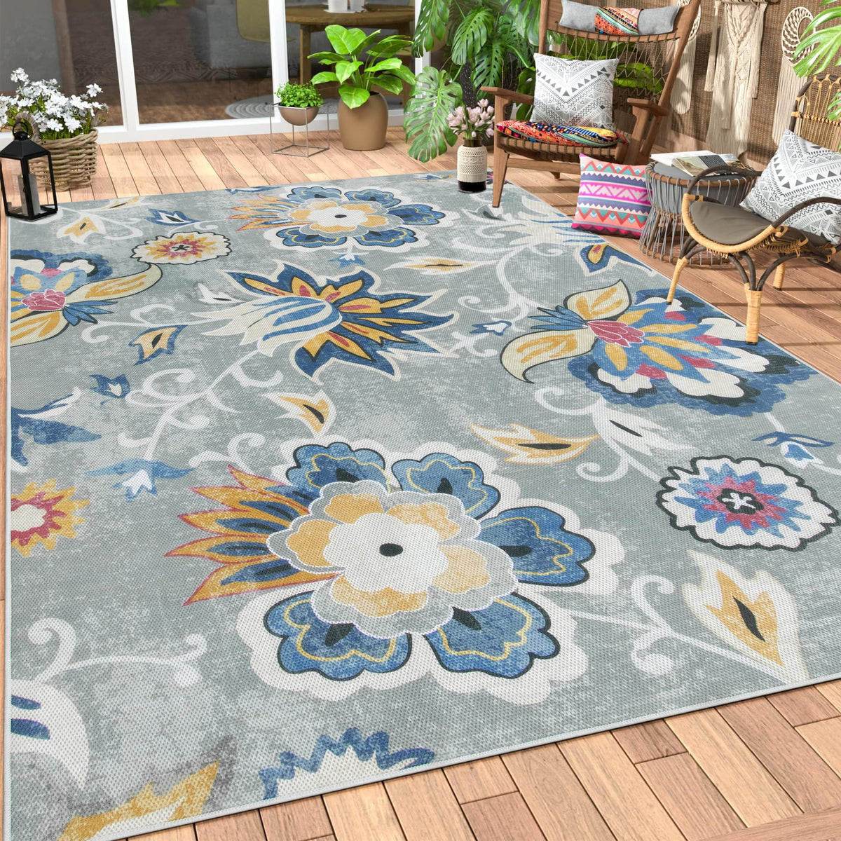Lahome floral outdoor rug 6x9 for patio use, durable and stylish.