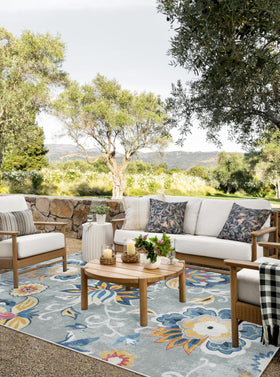 Lahome foldable outdoor rug ready for travel and easy storage.