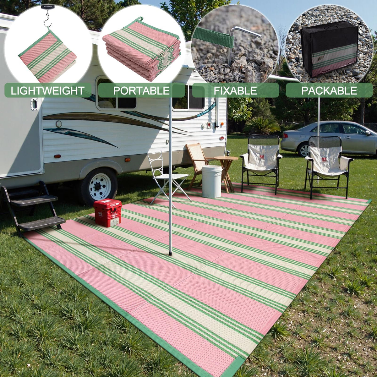 Lahome kid-friendly outdoor rug, safe for families and pets, easy to clean.