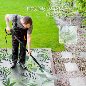Lahome Leaf non-slip backing keeps the rug in place on decks and patios.