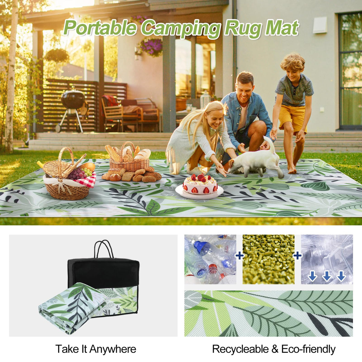Lahome Leaf soft-touch rug ideal for camping and picnics on smooth surfaces.
