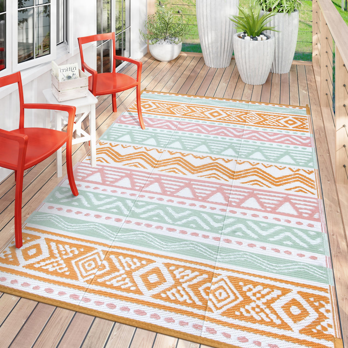 Lahome outdoor rug in pink showcases reversible design for quick space refresh.