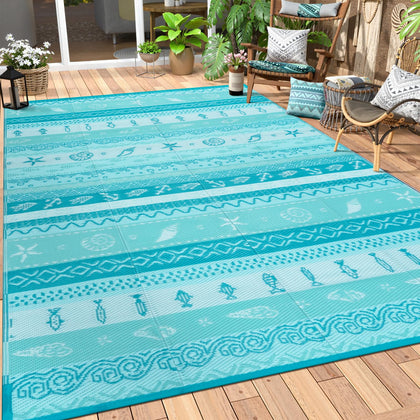 Lahome Outdoor Rug 8x10 waterproof: ideal for patios and camping.