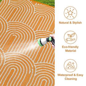 Lahome lightweight portable rug folds flat for travel and storage.