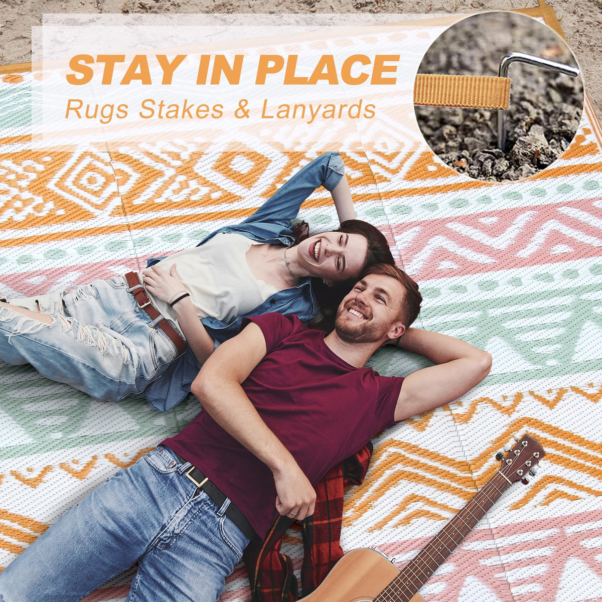 Placed on a porch with chairs, Lahome rug protects grass during gatherings.