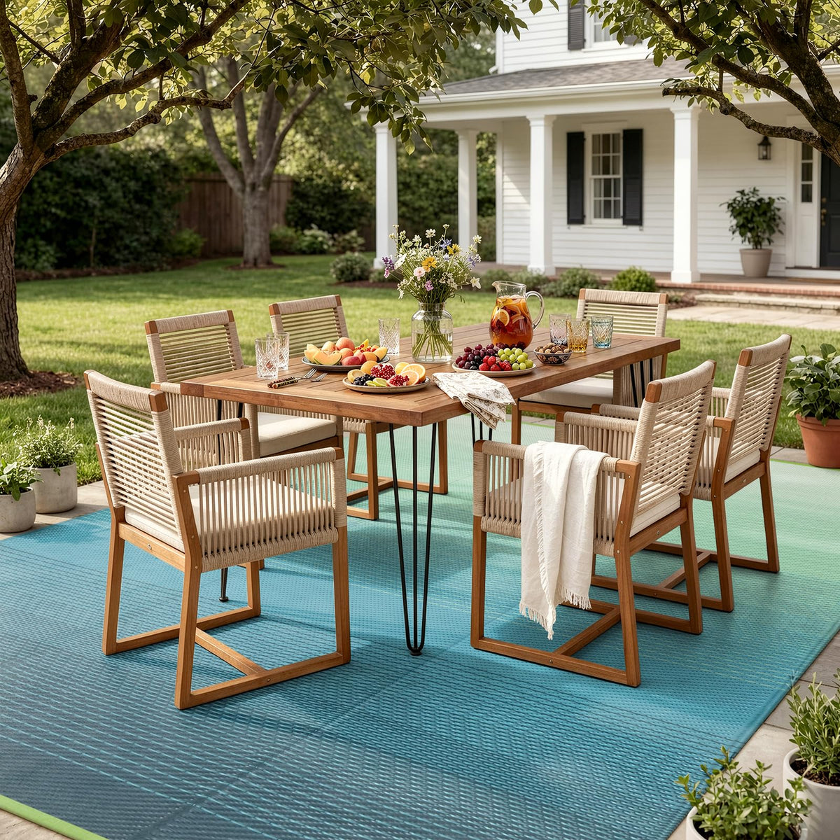 Lahome reversible pattern rug offers two looks for versatile outdoor styling