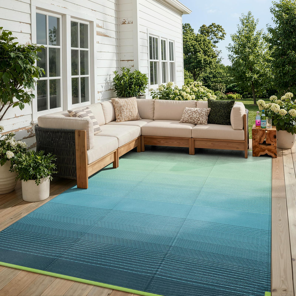 Lahome Outdoor Rug 6x9 blue green waterproof for patios and decks