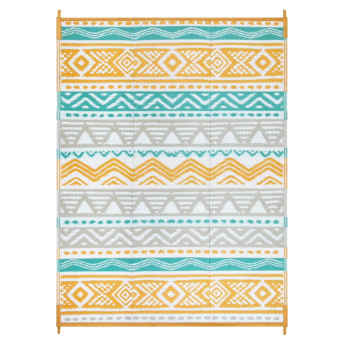 Lahome patio camping rug blue-yellow, ideal for beach and deck use