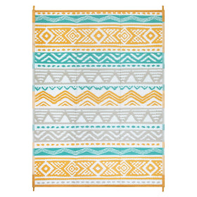 Lahome patio camping rug blue-yellow, ideal for beach and deck use
