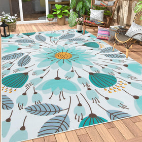 Lahome blue floral rug adds vibrant color to living rooms or balconies
