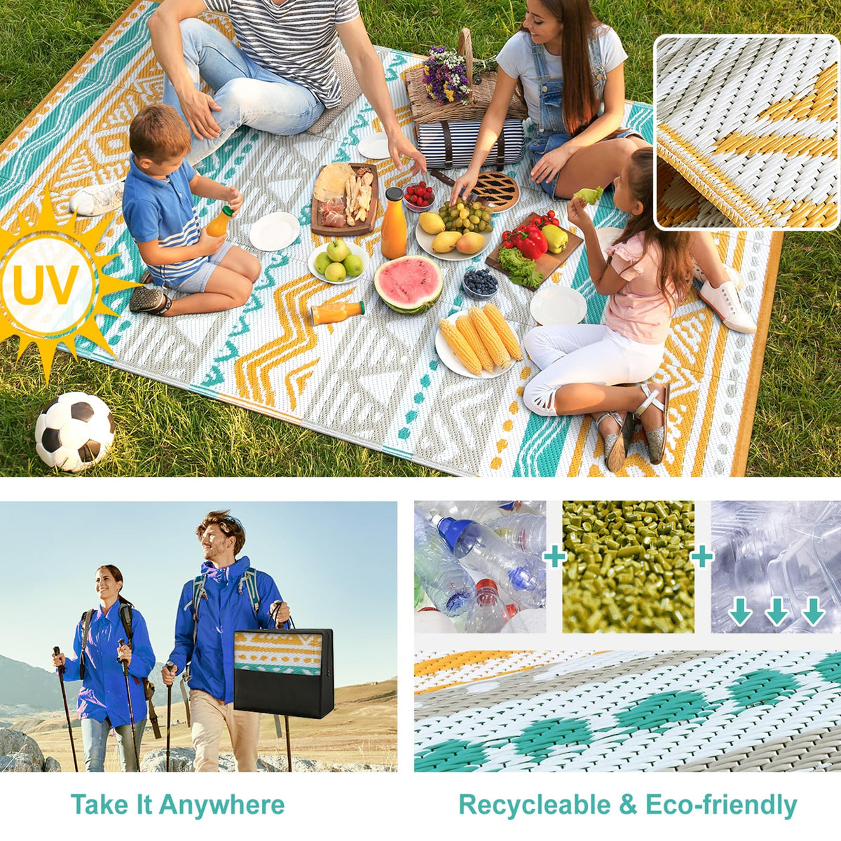 Lahome reversible outdoor rug blue-yellow, flip for a refreshed patio look