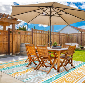Lahome soft cushioning outdoor rug blue-yellow, comfortable barefoot surface