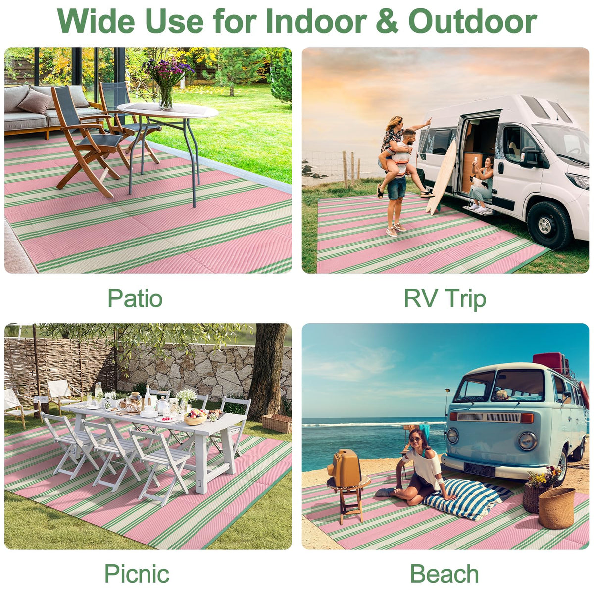 Lahome soft-texture plastic-straw rug for beach walks and yard lounging.
