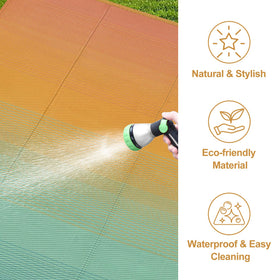 Lahome mat with 4 stakes keeps space secure on windy days.
