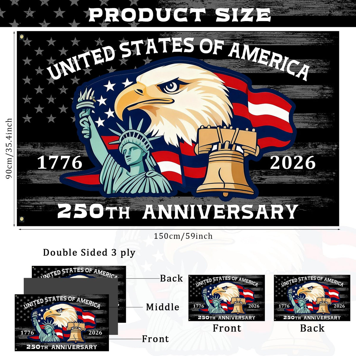 LAIAMER 3x5ft flag back view shows consistent double-sided print from any angle