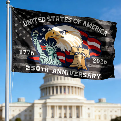 LAIAMER 3x5ft flag front view displays vibrant 250th anniversary design for outdoor display