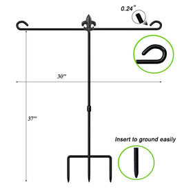 LAIRIES garden flag stand Fleur De Lis accent enhances porch decor.