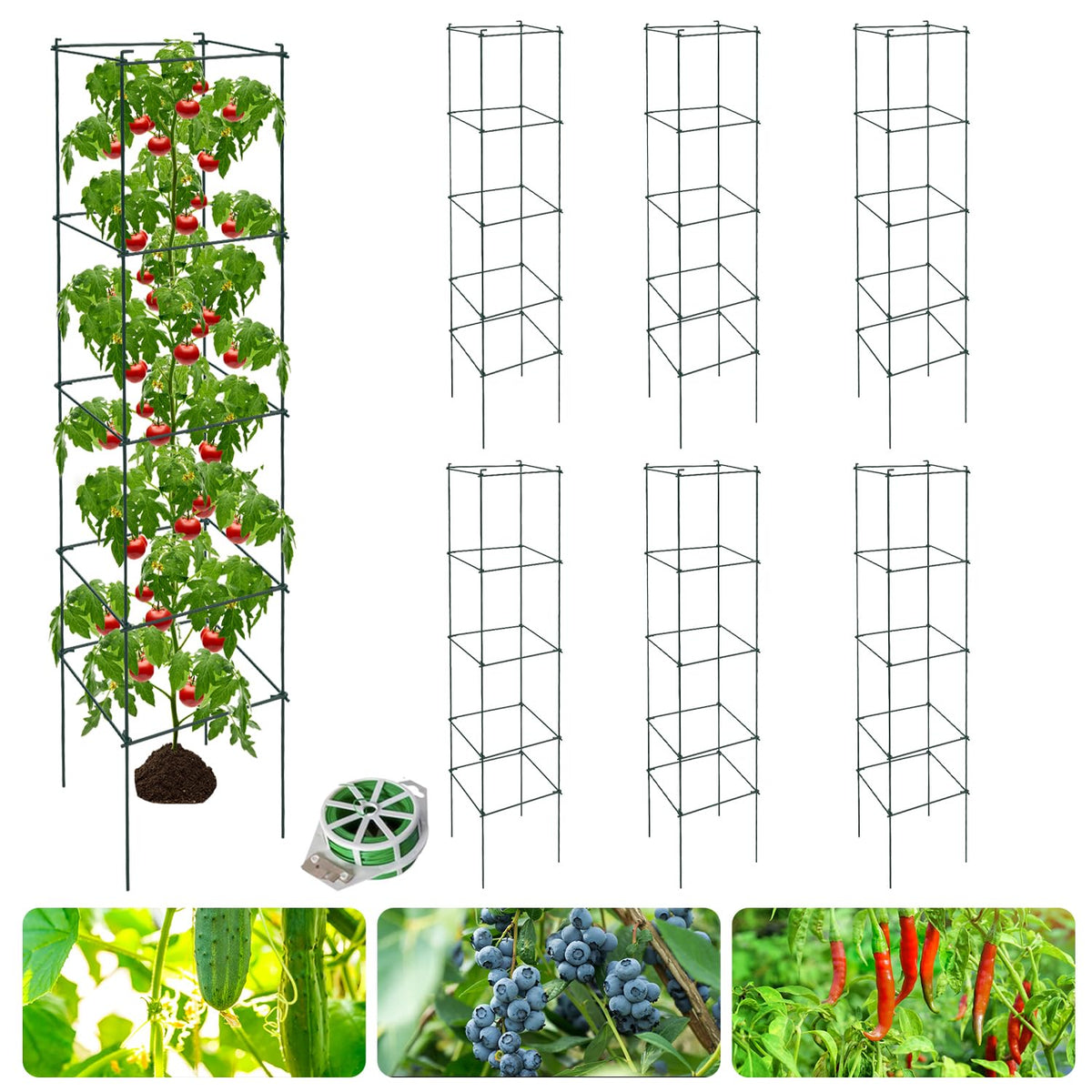 LAKNUAL tomato cages 6-pack provide sturdy support for sprawling tomato plants in any garden
