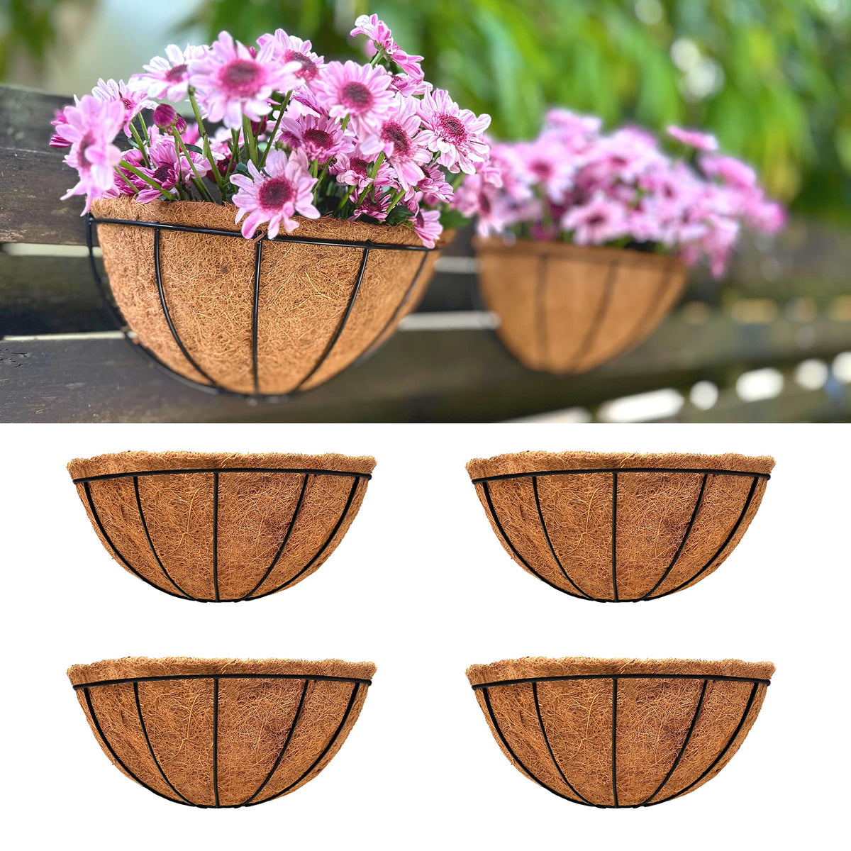 LáLáGreen 12-inch half-round wall planter for patios and fences, outdoor-friendly design.