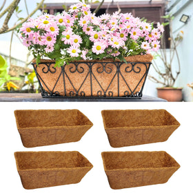LáLáGreen 16in rectangular coco liner in a hanging basket for drainage and airflow.