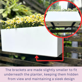 LaLaGreen mounting bracket secures planters to railing.