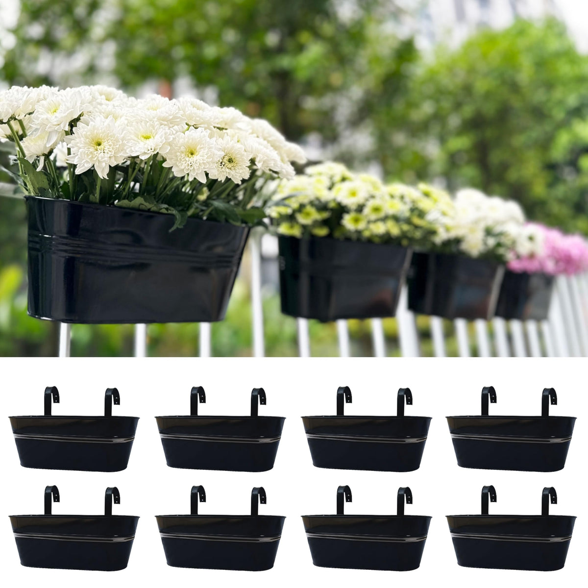 LáLáGreen 17-inch deck railing planter in black for balcony gardening