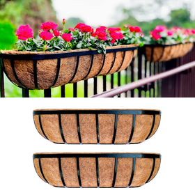 LáLáGreen deck railing planter box 24in 2-pack on a rail for lush outdoor plants.