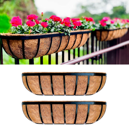 LáLáGreen deck railing planter box 24in 2-pack on a rail for lush outdoor plants.