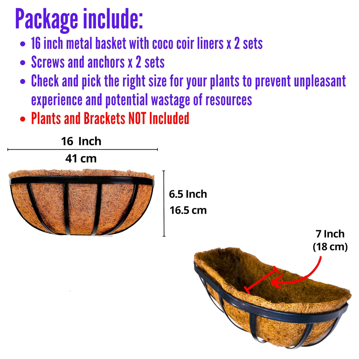 LáLáGreen deck railing planters, rugged metal with coco liner for herbs.