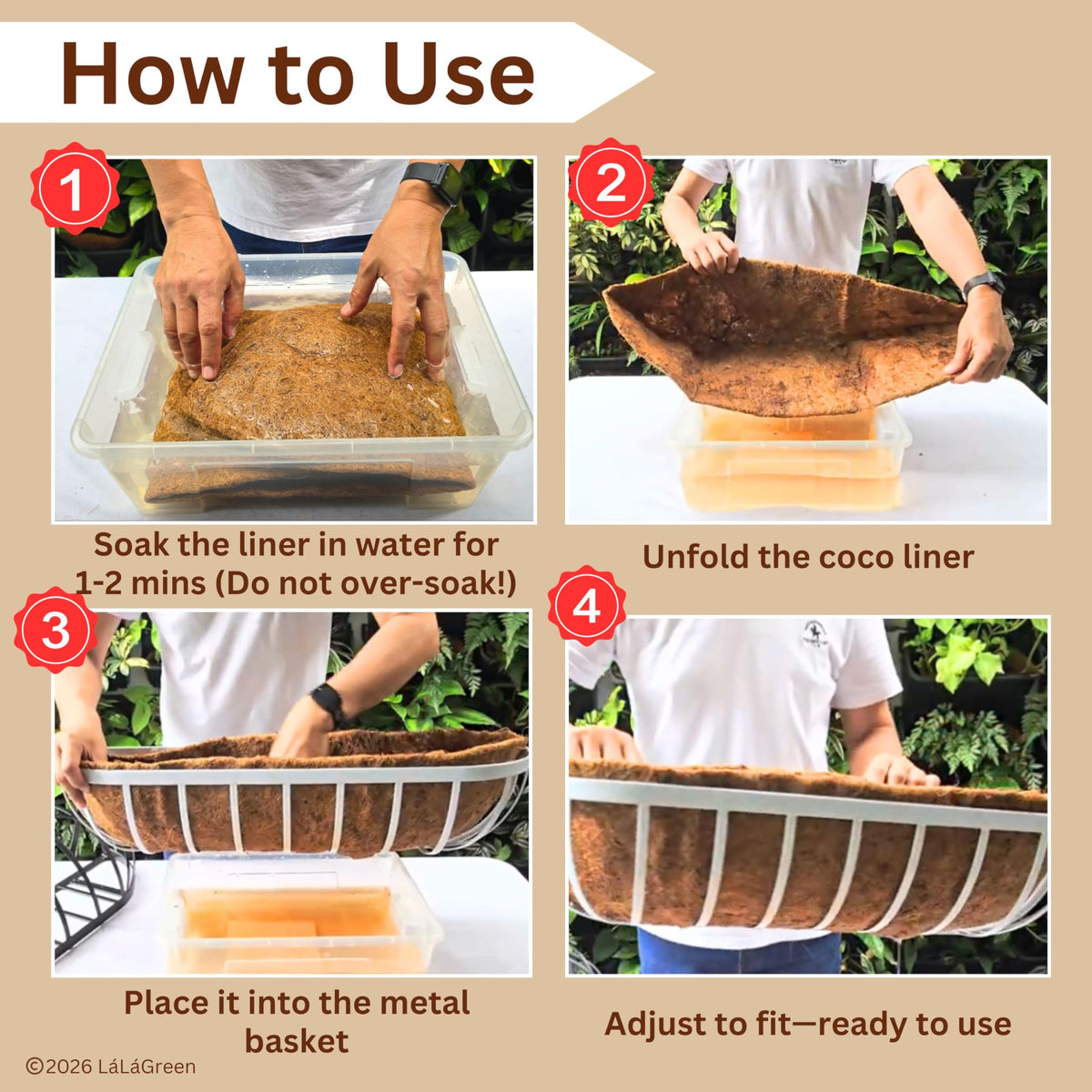 LáLáGreen liner soaking in water before planting, ready for potting mix