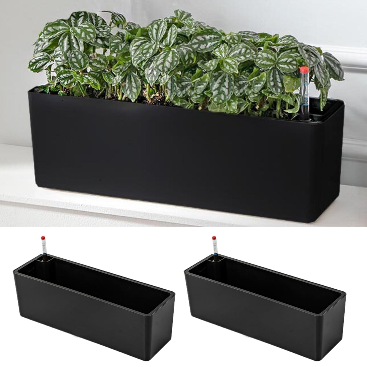 LáLáGreen planter box 16-inch 2-pack shown in black for indoor and outdoor planting