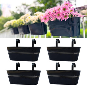 LáLáGreen 16-inch rail planter two-pack in black metal for outdoor display