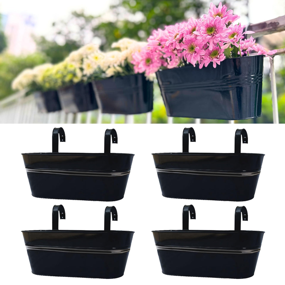 LáLáGreen 16-inch rail planter two-pack in black metal for outdoor display