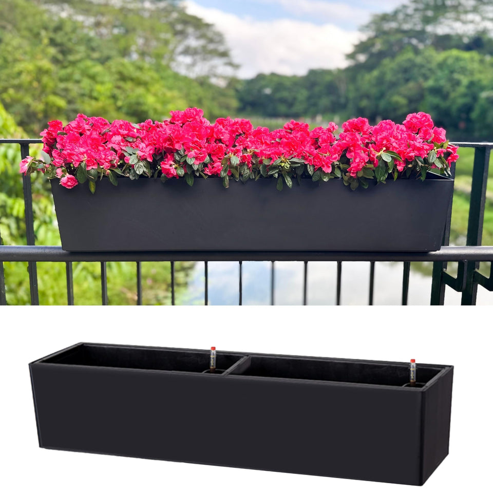 LáLáGreen rail planter with brackets on balcony for easy hanging and versatile use.
