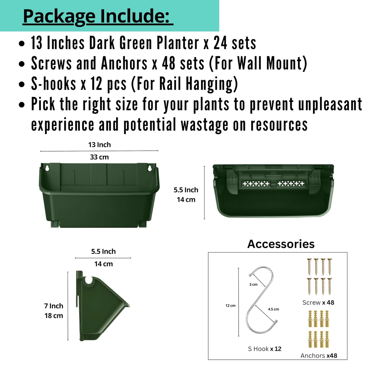 LáLáGreen wall-mount planters with screws and hooks for versatile installation